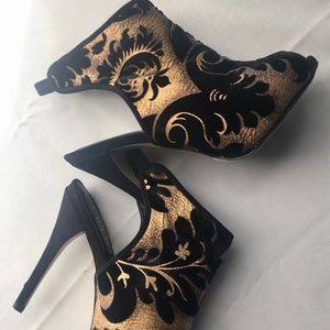 Black & Gold Velvet Sling Back Booties Size 6.5